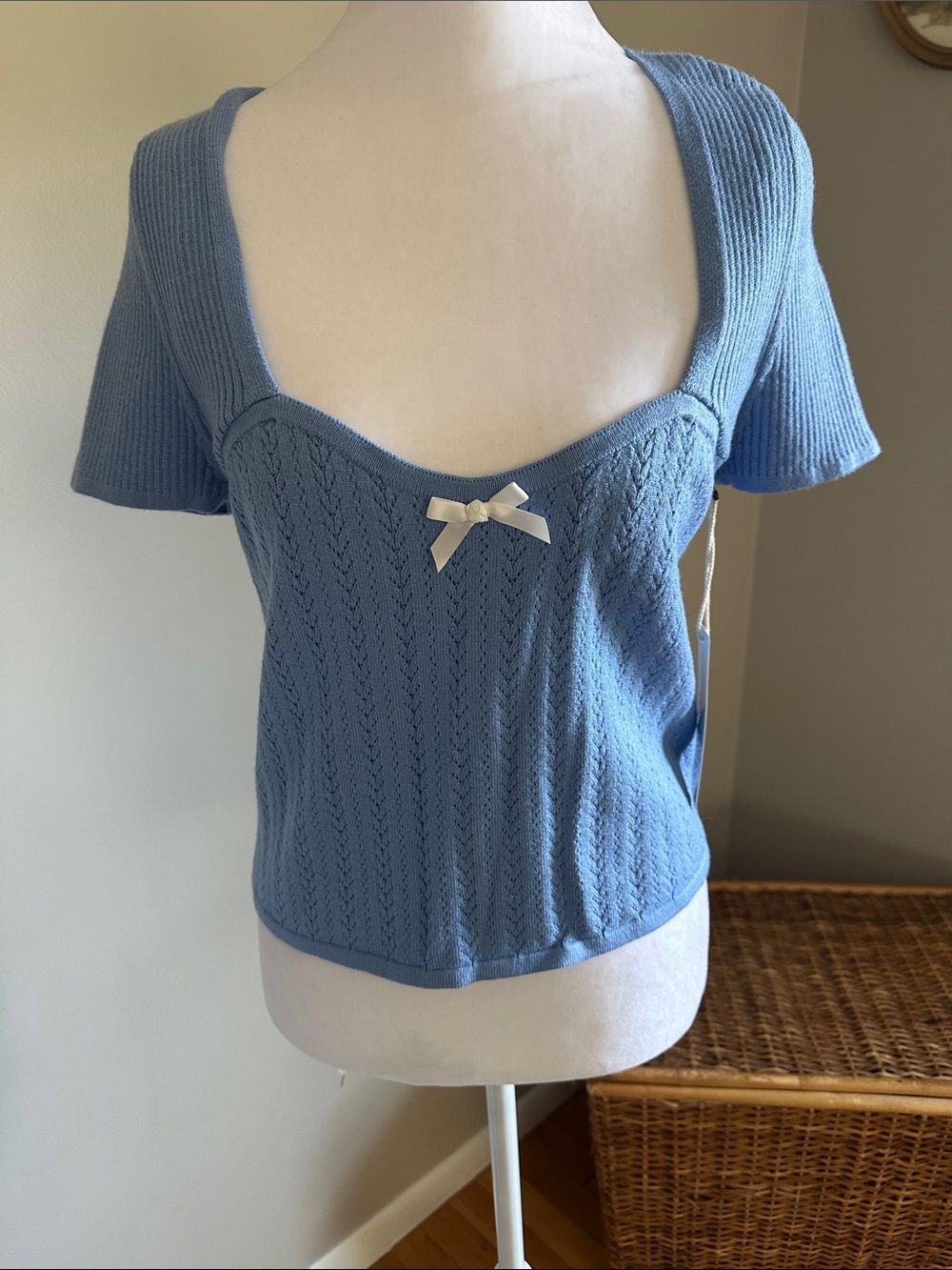 The Prairie by Rachel Ashwell Sky Blue Knit Sweetheart Top, Sz XL
